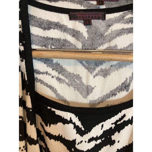 Fontana Top Womens Large Santana Knit Zebra Animal Print Layered Front Zip - Picture 4 of 14